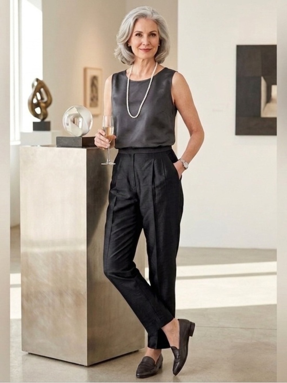Talbots Petites 12 Black 100% Pure Silk Straight Leg Crop Trouser Dress Pant 12P